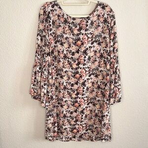 Bobeau Floral Mini Dress - Pink, Black, and Cream